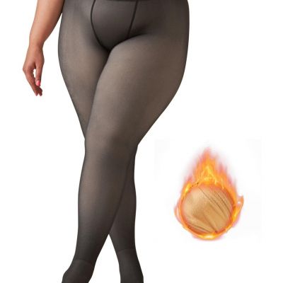 CaiDieNu Plus Size Fleece Lined Tights for Women: Fake Translucent Tights Leg...