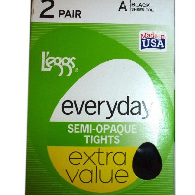 Leggs Everyday 2-Pack Semi-Opaque Tights 1 brand new box black sz A