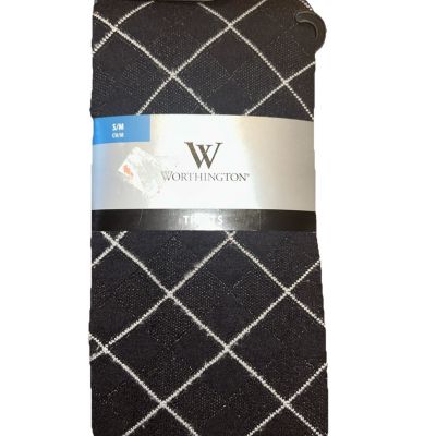 WORTHINGTON Tights size S/M Black White Diamond Pattern