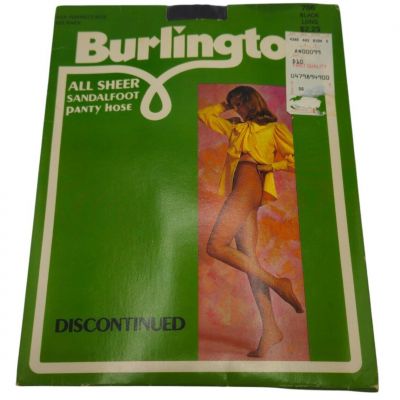 Vintage Burlington All Sheer Pantyhose Sandalfoot Black Long 786 Discontinued