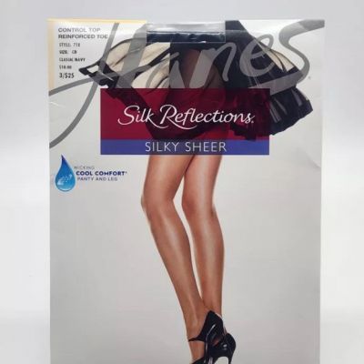 Hanes Silk Reflections Control Top Pantyhose Size CD Classic Navy Style 718