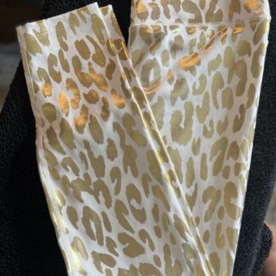 Carbon38 size Medium White w/ Gold Leopard Print Leggings