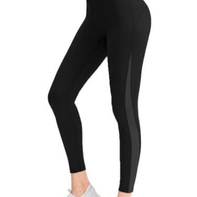 High Waisted Mesh Panel Workout Leggings for Women X-Large Black