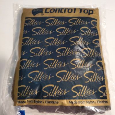 SILKIES CONTROL TOP VINTAGE PANTYHOSE 070306 LARGE OFF BARELY BLACK NEW SEALED