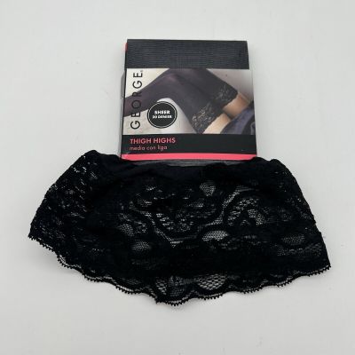 George Thigh High Stockings Black Lace Cute Goth Punk New In Box OS 115-175 Lbs.