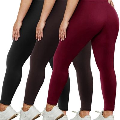 HLTPRO 3 Pack Plus Size Leggings for Women New Size 3XL Black/ Wine Red/ Brown