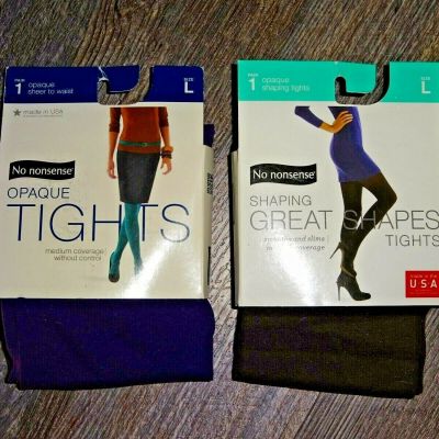 2  no nonsense Fashion tights ~  purple & brown  ~ large 145-210 lbs