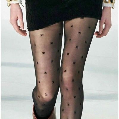 NWT CHANEL Runway Sheer Black CC Logo Tights Pantyhose Nylons Medium Stockings