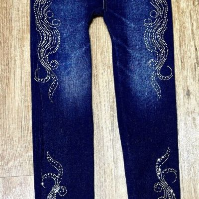 SHINY NY Sz XS Faux Blue Jeans Bling Leggings ‘Bulltees’