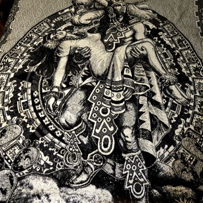 Artasanias Mickey   Rare Woven Aztec Myth Prince Woman Symbols Black White 84x73