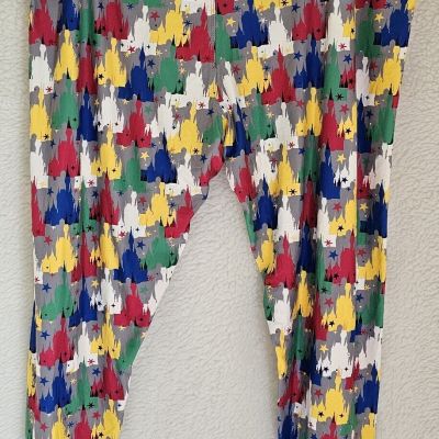 Womens Leggings 7/8 Pants Size 2X Disney Multicolor Disney Castle Sueded NEW