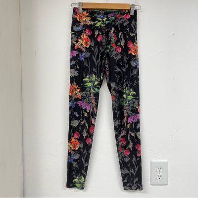 Kira Grace Black Floral High Rise Skinny Leggings Womens XS Boho Garden Yoga