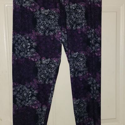 Purple Leggings W/Purple & White Flowers By Leggings Depot Sz (3x-5x) EUC