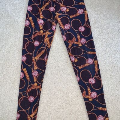 LuLaRoe tennis ball racket Leggings One Size OS Navy mustard burgundy