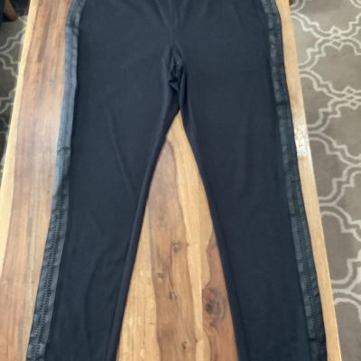 Cato Women's Leggings Size L 32x27 Black Faux Leather Trim