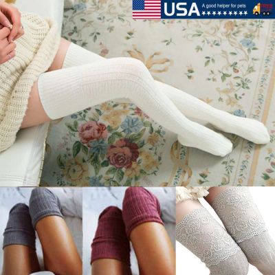 Women Soft Winter Warm Cable Knit Over knee Long Boot Thigh High Socks Stockings