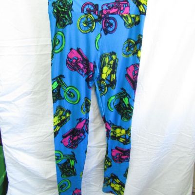 NEW LuLaRoe TC Leggings Bright Blue Neon Motorcycles Bikes Unicorn Collection