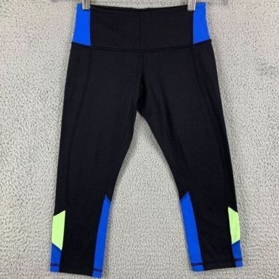 Lululemon Leggings Womens Sz 4 Black Blue Cropped Workout Ladies Athletica Pants