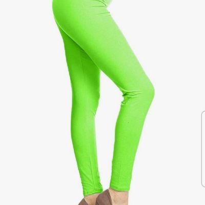 NWT High Waist Leggings 1” Waistband Neon Green Full Length One Size Plus