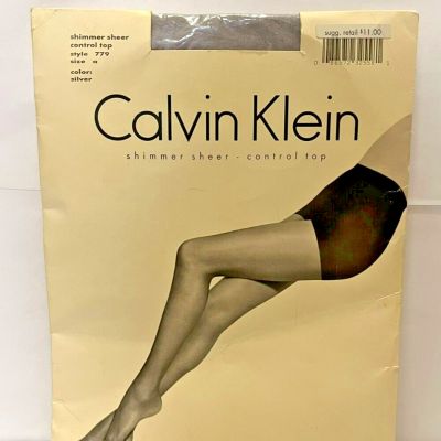 Calvin Klein Shimmer Sheer Control Top Size A Silver Pantyhose New In Package