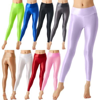 Women's Glossy Shiny Oil Thin Leggings Toeless Smooth Casual Yoga Fitness Pants