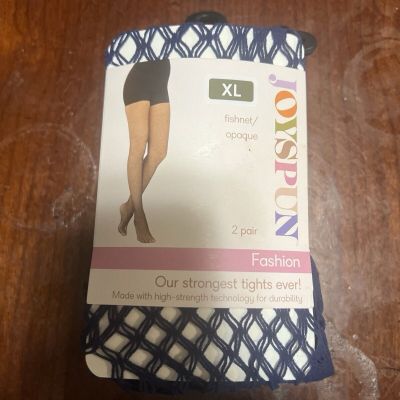 NWT JOYSPUN 2 Pair Navy Fishnet & Black Opaque Tights Hosiery Sz XXL