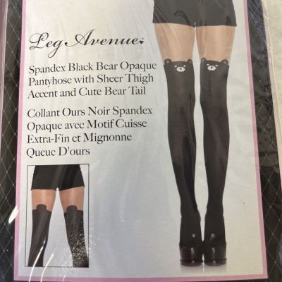 Opaque Pantyhose Tights With Sheer Thigh Accent Cute Black Bear- Leg Avenue 7937