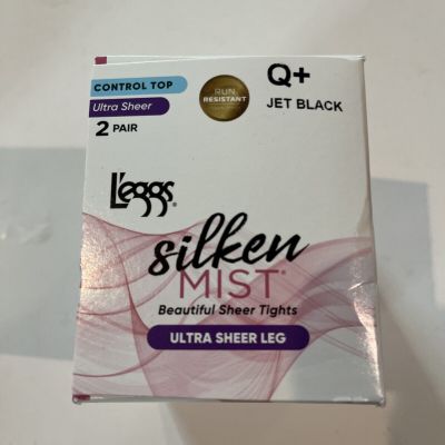 2 Pair Leggs Silken Mist Control Top Tights Ultra Sheer Leg 88031 Jet Black Q+