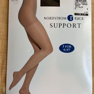 Nordstrom Rack 9298A Support Control Top Pantyhose Size B Jet Black Sheer Toe