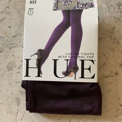 Hue Purple Opaque Luster Tights With Control Top Size 1 Small-Medium