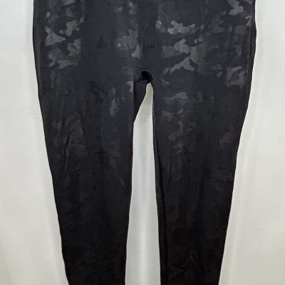 Spanx Faux Leather Black Camo Leggings Women's Size Large Super Strechy