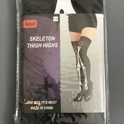 Skeleton & Red Roses Over The Knee Thigh Highs Stocking Socks Halloween Dress Up