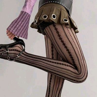 Womens Patterned Tights Pantyhose Vintage Retro Romantic Striped Twist Design