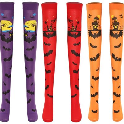 US Womens Costume Accessory Breathable Stockings Bat Patterned Socks Thigh High