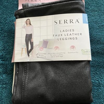 NIP SERRA Ladies Faux Leather Leggings L 12-14 Black