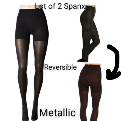 Lot of 2 Spanx Tights One Reversible black/ brown And One Metallic shimmer A