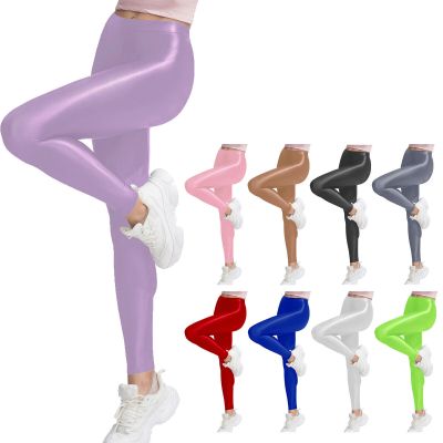 Women's Shiny Metallic High Waist Stretch Yoga Pants Buttery Soft Party Clubwear