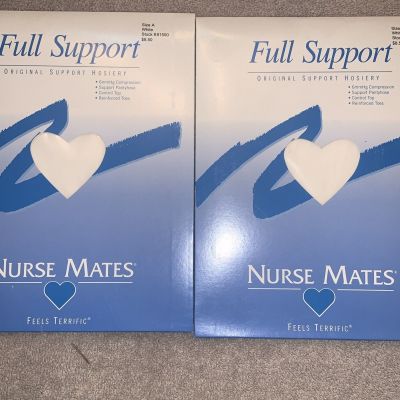 Nurse Mates Full Support Hosiery White Lot of 2 Pairs Size A Control Top