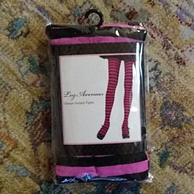 Leg avenue pink black candy stripe harlequin tights one size nwt