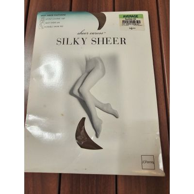 JC Penney Sheer Caress Silky Control Top Support Pantyhose USA Medium Suntan