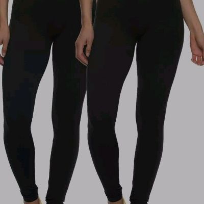 NWOP 2 PACK WOMENS  BLACK FELINA VELVETY SOFT LIGHTWEIGHT LEGGINGS MED CR3690RTL