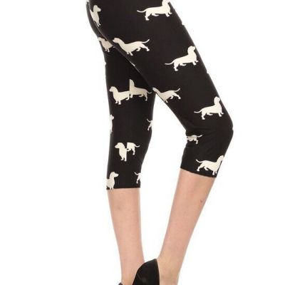 Dog Print, High Waisted Capri Leggings In A Fitted Style With An Elastic Wai...