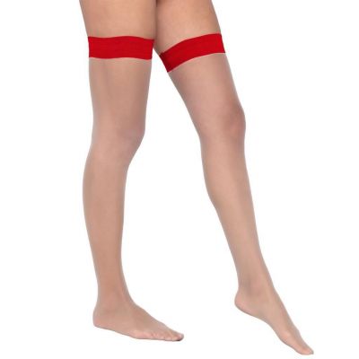 Colored Top Stay Up Stockings Silicone Sheer Thigh Highs Hosiery Nude Red 539