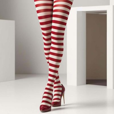 Striped Opaque Tights Womens OS One Size Red-White Pantyhose Hosiery