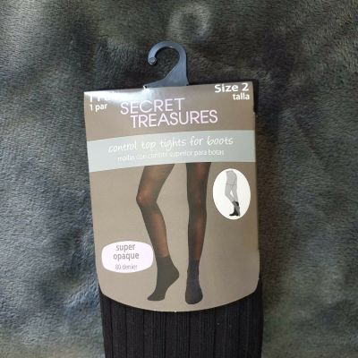 Ladies Black Tights for Boots Secret Treasures Control Top Sz 2 Super Opaque New