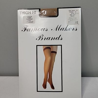 NOS Vintage Lace Top Thigh High Stockings One Size  Nude Famous Makers Brands