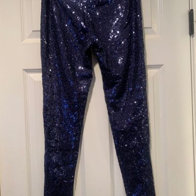 Tipsy Elves Women's Blue Bling Shiny Stretch Sequin Party Leggings Size Small