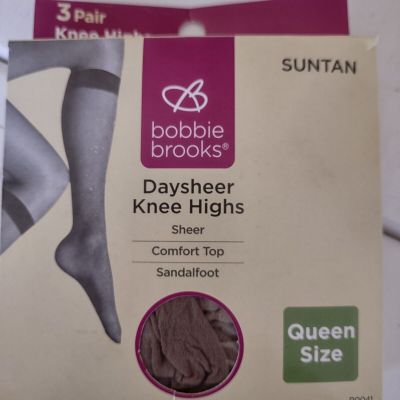 Bobbie Brooks Daysheer Suntan Sandalfoot Knee Highs 3 Pair Queen Size NIP