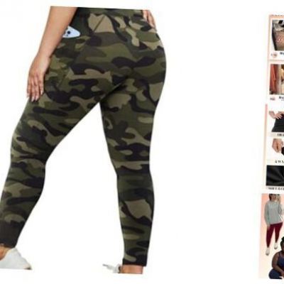 Plus Size Leggings with Pockets for Women - Large-X-Large Green Camouflage