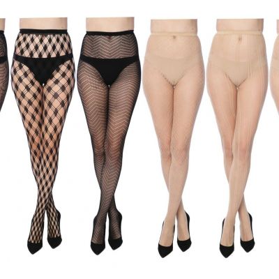 Women Fishnet Lace Stocking Tights Pantyhose Regular & Plus Sizes 22-2 (6-Pairs)